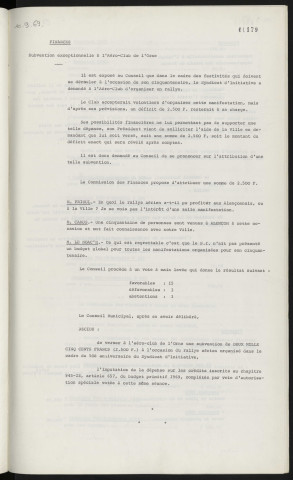 Finances, subvention exceptionnelle à l'aéro-club de l'Orne.