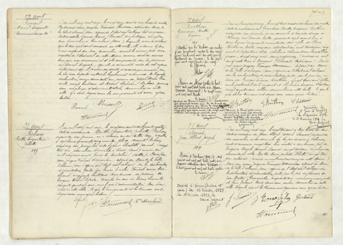Reconnaissance de PONCEL Marcel Auguste (22 août 1911),acte de naissance de PICHON Marthe Augustine Juliette (22 août 1911),acte de naissance de BERTHON Germaine Berthe Eugénie (21 août 1911),acte de naissance de SAUVE Jean Albert Joseph (22 août 1911).