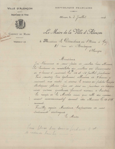 Fête nationale du quatorze juillet 1934, organisation par la commission des fêtes : correspondance, affiche,programme, flyer, devis, rapport.