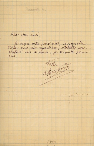 Lettre autographe signée de l'écrivain Alfred Edouard Touroude à l'acteur Adolphe Laferrière (sd).