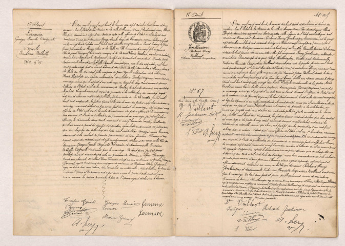 Acte de mariage de LERMIER Georges Emile Auguste et AQUILÉ Ernestine Esthelle (17 Août 1908), JENKINSON Richard Henry et VAILLANT Victorine Henriette Augustine (18 Août 1908).