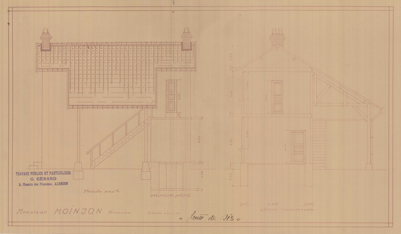 permis de construire n°19, Construction d'une maison d'habitation Route de Sées Alençon, (date de décision : 22/04/1929), (auteur du projet, architecte : GERARD (entrepreneur)).