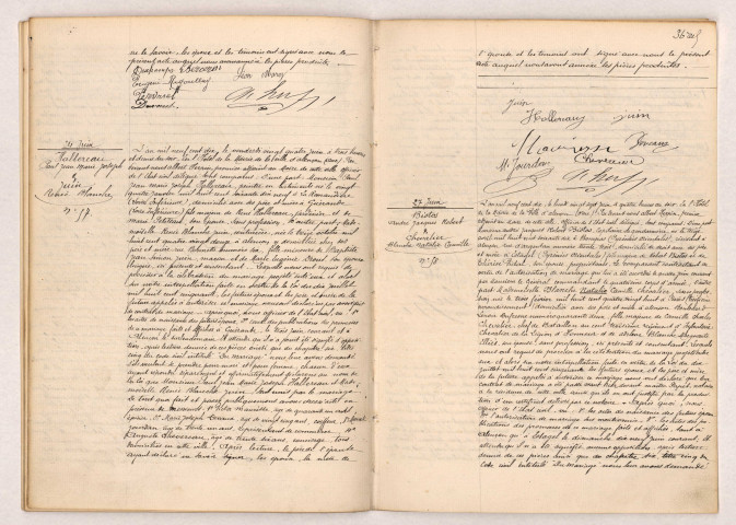 Acte de mariage de BERCERON DI NORMAND Marcel Georges et DESCHAMPS Marie Louise (24 juin 1910), Acte de mariage de HALLEREAU Paul Jean Marie Joseph et JUIN Renée Blanche (24 juin 1910), Acte de mariage de BISTOS André Jacques Robert et CHEVALLIER Blanche Natalie Camille (27 juin 1910).