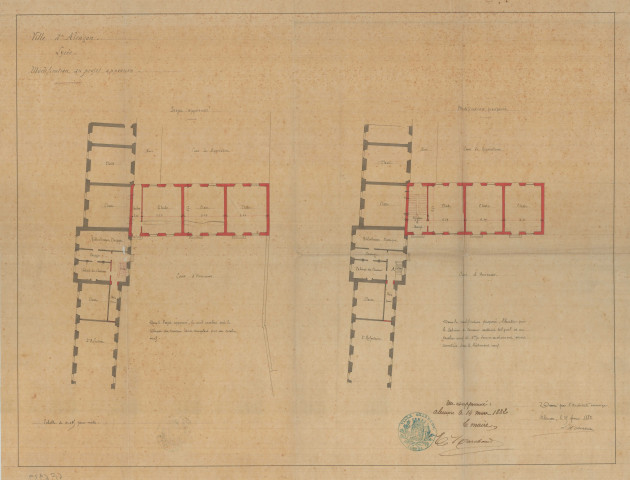 Lycée, modification du projet approuvé, plan (architecte Lheureux Gustave) (éch : 0.005), (25 février 1882).