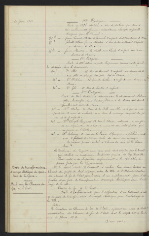 Legs Noblesse, attribution en 1913. Poste de transformateur d'énergie électrique du quartier de la Gare, bail avec les Chemins de Fer de l'état
