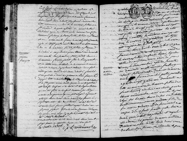 Acte de naissance de PROVOST Pierre François enfant naturel (9 décembre 1793),acte de naissance de GONDRAU Marie Victoire enfant naturel (9 décembre 1793).