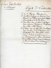 Construction de cinq maisons marchandes, d'un mur de quai, d'un marché au poisson avec huit échoppes permanentes, d'une écurie dans la cour de l'auberge, rallongement du pont provisionnel de la Briante, d'une halle aux grains, exécution (architecte Berthelmy) : projet, correspondance, plans, rapport.