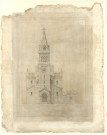 Église Saint Pierre de Montsort, façade principale, plan, Ewald Bréasson (éch: 1/100, 57 x 73 cm, 01/12/1875).