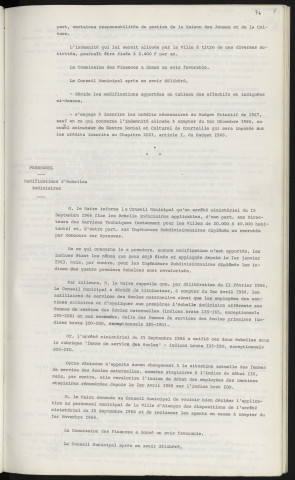 Personnel, modification du tableau des effectifs. Personnel, modification d'échelles indiciaires.