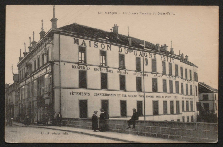 Alençon (Orne), Les grands magasins du gagne-petit, carte postale ancienne noir et blanc n°49, Binet, phot édit, sd, (14x9), AMA.