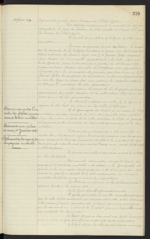Hôtel de la brigade, résiliation de la convention militaire, projet de bail . Assurances contre l'incendie des édifices communaux et de leur mobilier, avenants aux polices en cours (1er Janvier 1918), réclamation des agents des compagnies mutuelles