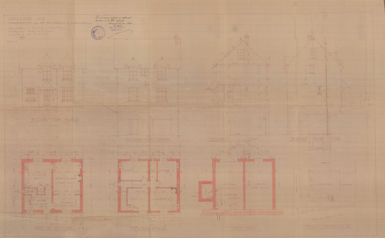 permis de construire n°14, Construction d'une maison d'habitation Place Marché aux bestiaux Alençon, (date de décision : 1934), (auteur du projet, architecte : BESNARD-BERNADAC Félix)).