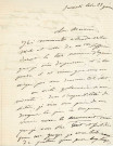 Lettre autographe signée de la femme de lettres Louise Colet au comédien Louis Fortuné Adolphe Laferrière [1873].