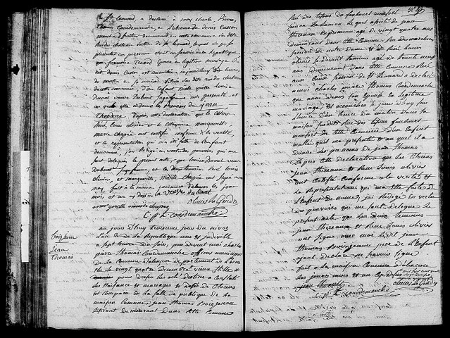 Acte de naissance de CURSON Jean Théodore (22 décembre 1793),acte de naissance de BOISJENOU Jean Thomas (23 décembre 1793).