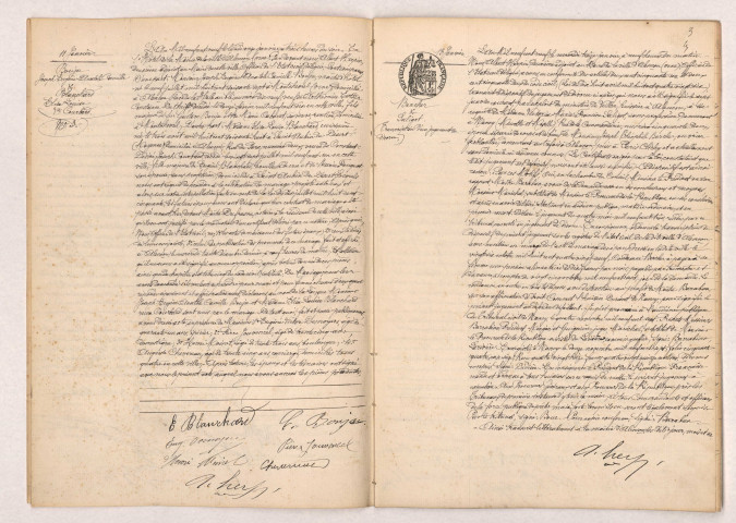 Acte de mariage de BOUJU Joseph Eugène Anatole Camille veuf DUTHEIL et BLANCHARD Elisa Louise veuve COURBARD (11 janvier 1909), Transcription d'un jugement de divorce de BERCHER Joseph Théophile et SALIGOT Victoria Marie Francine (13 janvier 1909).