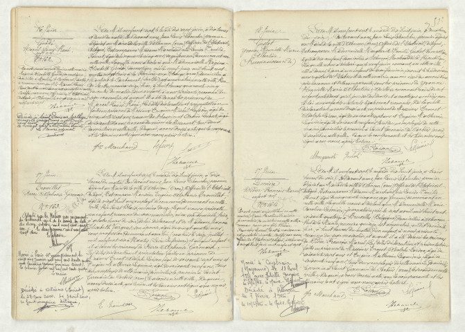 Acte de naissance de GUEDE Marcel Louis René enfant naturel (16 juin 1907),acte de naissance de TROUILLET Pierre Alphonse Germain (17 juin 1907),reconnaissance de GESLOT Yvonne Henriette Marie Albertine (18 juin 1907),acte de naissance de LEMIERE Didier François Marcel enfant naturel (17 juin 1907).