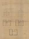 Lycée, appropriation du petit bâtiment à droite de l'entrée à une salle de lecture avec dépendances et un vestiaire pour les professeurs, élévation principale, coupe, plan rez-de-chaussée, plan du premier étage, plan des greniers (architecte Lheureux Gustave) (éch : 0.01), (3 mars 1881).
