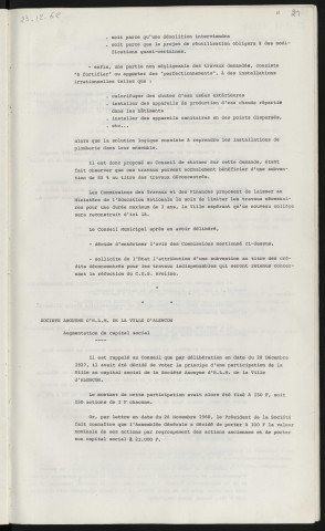 C.E.S. Aveline, travaux déconcentrés au titre de l'année 1969. Société anonyme de la ville d'Alençon, augmentation du capital social.