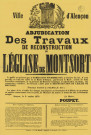 Adjudication des travaux de reconstruction de l'Église Saint Pierre de Montsort, affiche (1er octobre 1879)(43 x 62 cm), Imprimerie Eugène de Broise.
