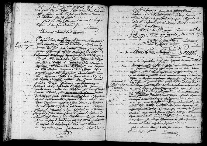 Acte de naissance de CHAUVIN Marie Joséphine (12 novembre 1795),acte de naissance de POULET Augustin Jean Zacharie (13 novembre 1795),acte de naissance de DUVAL François Egalité enfant naturel (14 novembre 1795).