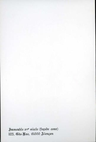 Alençon, Immeuble du XVe siècle (façade cour, 123 Grande Rue, carte gravure noir et blanc, dessiné par A. Nois, (sd), (9x14), collection particulière Maryvonne Thoréton, AMA.