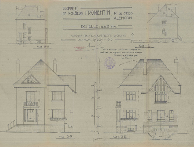 permis de construire n°8, Construction d'une maison d'habitation Rue Sées Alençon, (date de décision : 1940), (auteur du projet, architecte : MERCIER Robert).