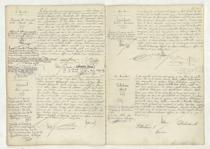 Reconnaissance de CARRE Bernard Marius (11 décembre 1915), acte de naissance de GUILLET Henri Emile (10 décembre 1915), acte de naissance de WENTS Arlette Berthe Augustine (13 décembre 1915), reconnaissance de LAMBERT Désirée Germaine (15 décembre 1915)