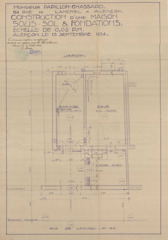 permis de construire n°27, Construction d'une maison d'habitation Rue de Lancrel Alençon, (date de décision : 1934), (auteur du projet, architecte : MEZEN Albert).