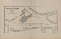 Extrait du plan de la Ville d'Alençon indiquant l'emplacement de l'église à construire, entre les limites de la voirie et les murs du presbytère (éch: 1/500, 39.5 x 31.5 cm, 15/10/1879), imprimerie Eugène de Broise.