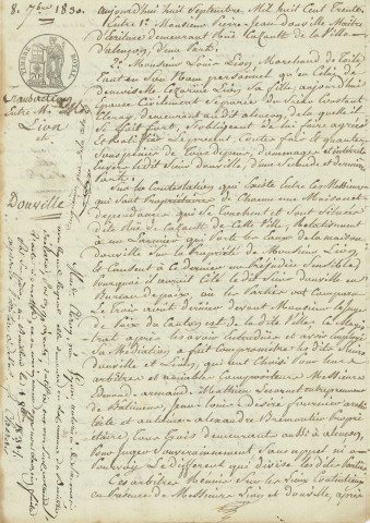 Transaction entre M. Lion et M. Douville (8 septembre 1830).