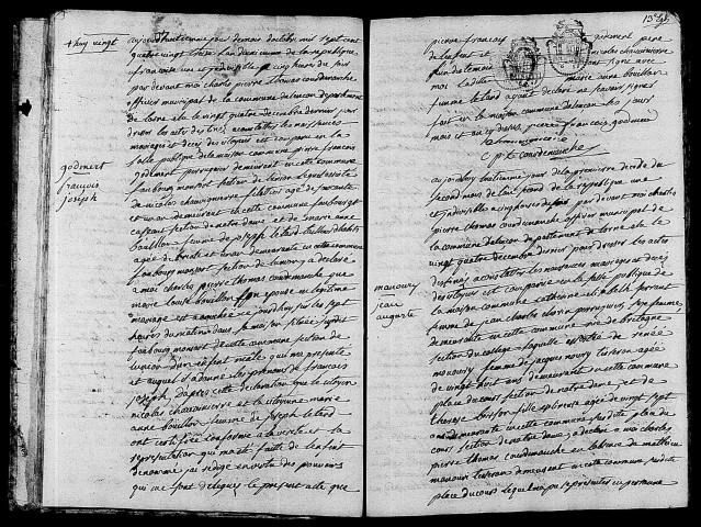 Acte de naissance de GODMER François Joseph (28 octobre 1793),acte de naissance de MANOURY Jean Auguste (27 octobre 1793).