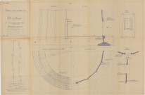 Construction d'un château d'eau de 700m3, détail semelle, implantation, porte et fenêtre : coupes, vues en plan (Larbanet, éch : 1/200, plan n°11, 10 juillet 1936).