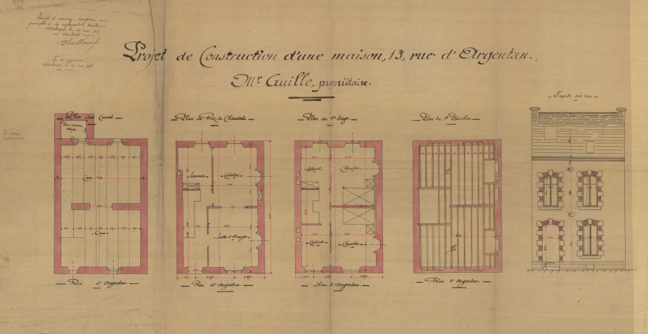 permis de construire n°2, Construction d'une maison d'habitation Rue d'Argentan Alençon, (date de décision : 1907) (auteur du projet, architecte : HULLERON).
