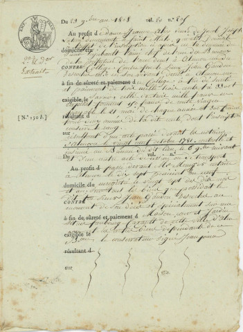 État d'inscription hypothécaire sur la vente de deux maisons et un jardin situés aux faubourg Cazault (22 février 1809).