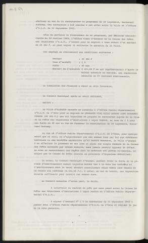 Finances, garantie à l'office public départemental d'H.L.M d'un emprunt de 45 460 F contracté auprès de la caisse des prêts à l'organisme d'H.L.M pour la construction de 24 logements boulevard Duchamp.