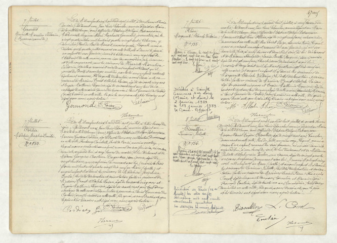 Reconnaissance de GERMOND Henriette Marceline Isodorine (7 juillet 1905),acte de naissance de CORDIER Madeleine Joséphine Emilie (7 juillet 1905),acte de naissance de FILION Marguerite Blanche Victorine (7 juillet 1905),acte de naissance de BISOULLIER Lucienne Juliette (8 juillet 1905).