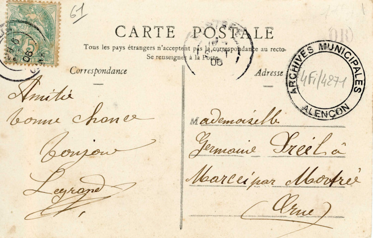 Fontenai-les-Louvets (Orne), le bourg, carte postale ancienne noir et Blanc n°5, (Date d'utilisation : Juin 1906), (14x9), AMA.