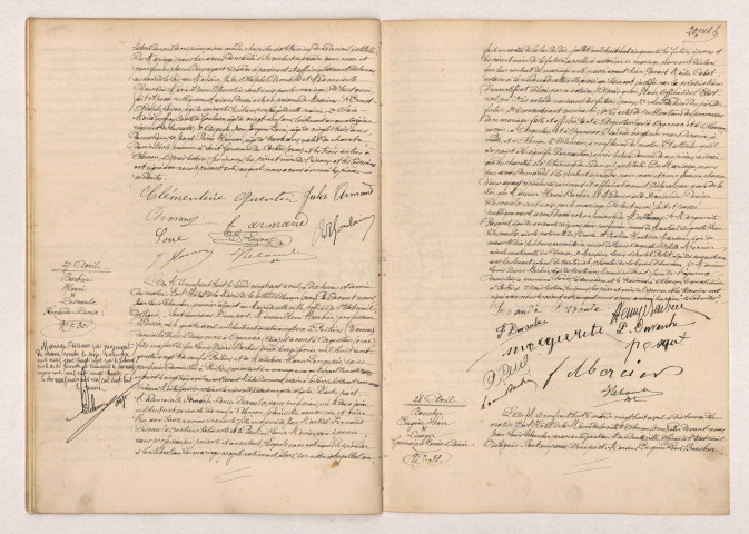 Acte de mariage de ARMAND Jules Adolphe et QUENTIN Clémentine Marie Anne (25 Avril 1908), BARBIER Henri et DESVAULX Fernande Denise (27 Avril 1908), BOUCHER Eugène Léon et LECUYER Germaine Louise Aimée (28 Avril 1908).