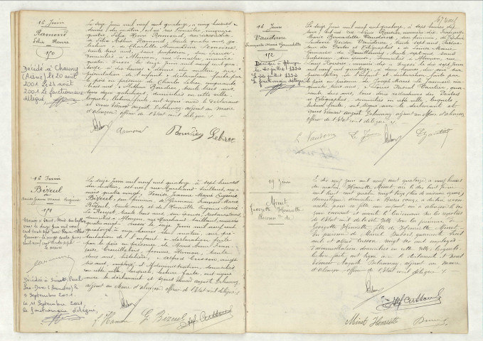 Acte de naissance de RAMOND Félix Henri (16 juin 1914),acte de naissance de BIZEUL Denise Jeanne Marie Eugénie (16 juin 1914),acte de naissance de VAUDORNE Françoise Marie Bernadette (16 juin 1914),reconnaissance de MINET Georgette Henriette (19 juin 1914).