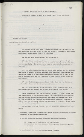 Bourses municipales, enseignement spécialisé ou supérieur.