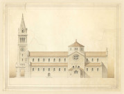 Église Saint Pierre de Montsort, façade latérale, plan, Ewald Bréasson (éch: 1/100, 77 x 58 cm, 01/12/1875).