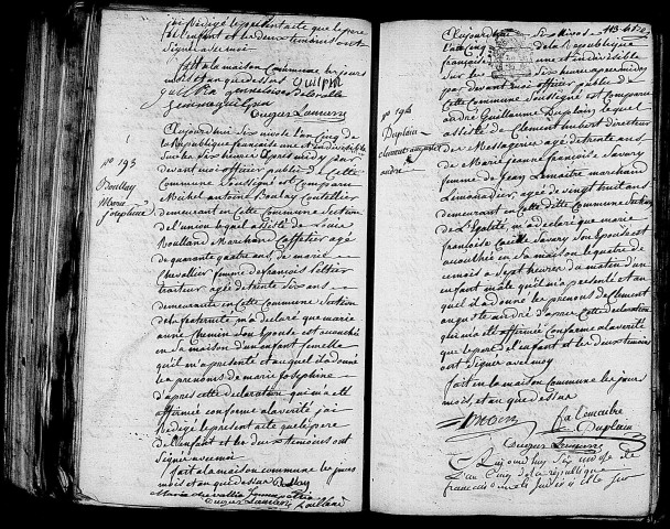 Acte de naissance de GUILPIN Antoine Philippe (25 décembre 1796),acte de naissance de BOULLAY Marie Joséphine (26 décembre 1796),acte de naissance de DUPLAIN Clément Auguste André (24 décembre 1796),acte de naissance de Catherine enfant trouvé (26 décembre 1796).