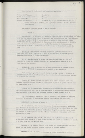 Finances, emprunt de 809 000 F prés de la caisse des dépôts et consignations, participation ville aux travaux d'infrastructure dans la Z.U.P.., voirie et établissements secondaires.