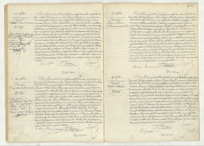 Acte de naissance de AMIOT Edmond Marcel Armand (13 décembre 1903),BRUNEAU Henriette Odette Amélie (14 décembre 1903),reconnaissance de CORCORAN Marie Thérèse (7 décembre 1903),COQUET André Adolphe (15 décembre 1903).