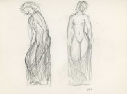 2 études avec drapé, profil gauche et face (graphite sur papier), (René Letourneur, monogrammé en bas à droite RL) (27cm x 21cm).