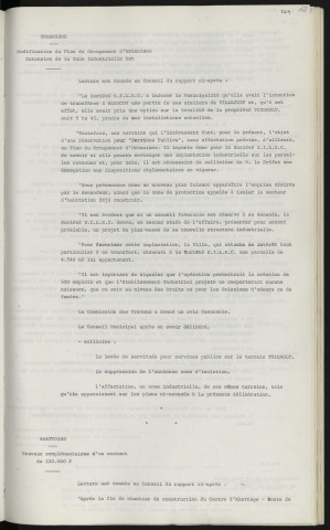 Urbanisme, modification du plan du groupement d'urbanisme, extension de la zone industrielle Est, société S.I.L.E.C. Abattoirs, travaux complémentaires d'un montant de 220 000 F.