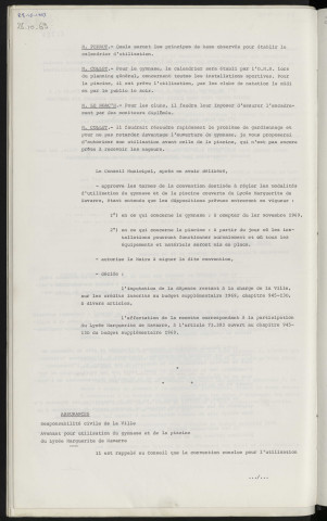 Lycée Marguerite de Navarre, convention d'utilisation du gymnase et de la piscine.