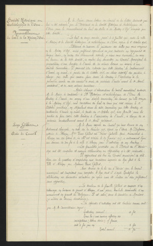 Société historique et archéologique de l'Orne, renouvellement du bail de la maison d'Ozé. Legs GILBERT née POIRIER Gabrielle Marie, demeurant n°81 Rue des Tisons avis du conseil