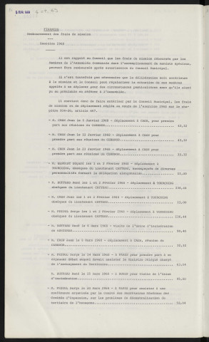 Finances, remboursement des frais de mission, Mr CREN Jean, Mr BUFFARD, Mr BENOIST Edgard, Mr PRIOUL Serge, exercice 1968.