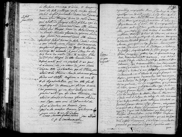 Acte de naissance de LEFORT Jean Louis (13 janvier 1794),acte de naissance de BISSON Jacques Auguste (13 janvier 1794).